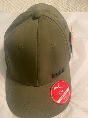 Puma Olive Stretch-Fit Cap with Rubber Logo